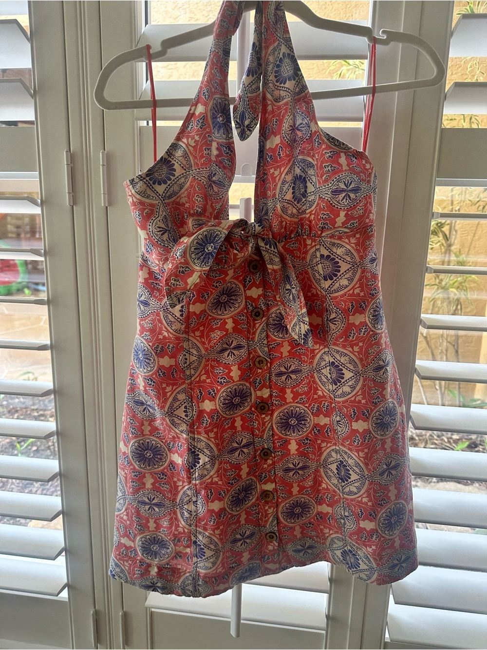 Maeve Pink-Coral and Blue Halter Mini Dress - Picture 2 of 5